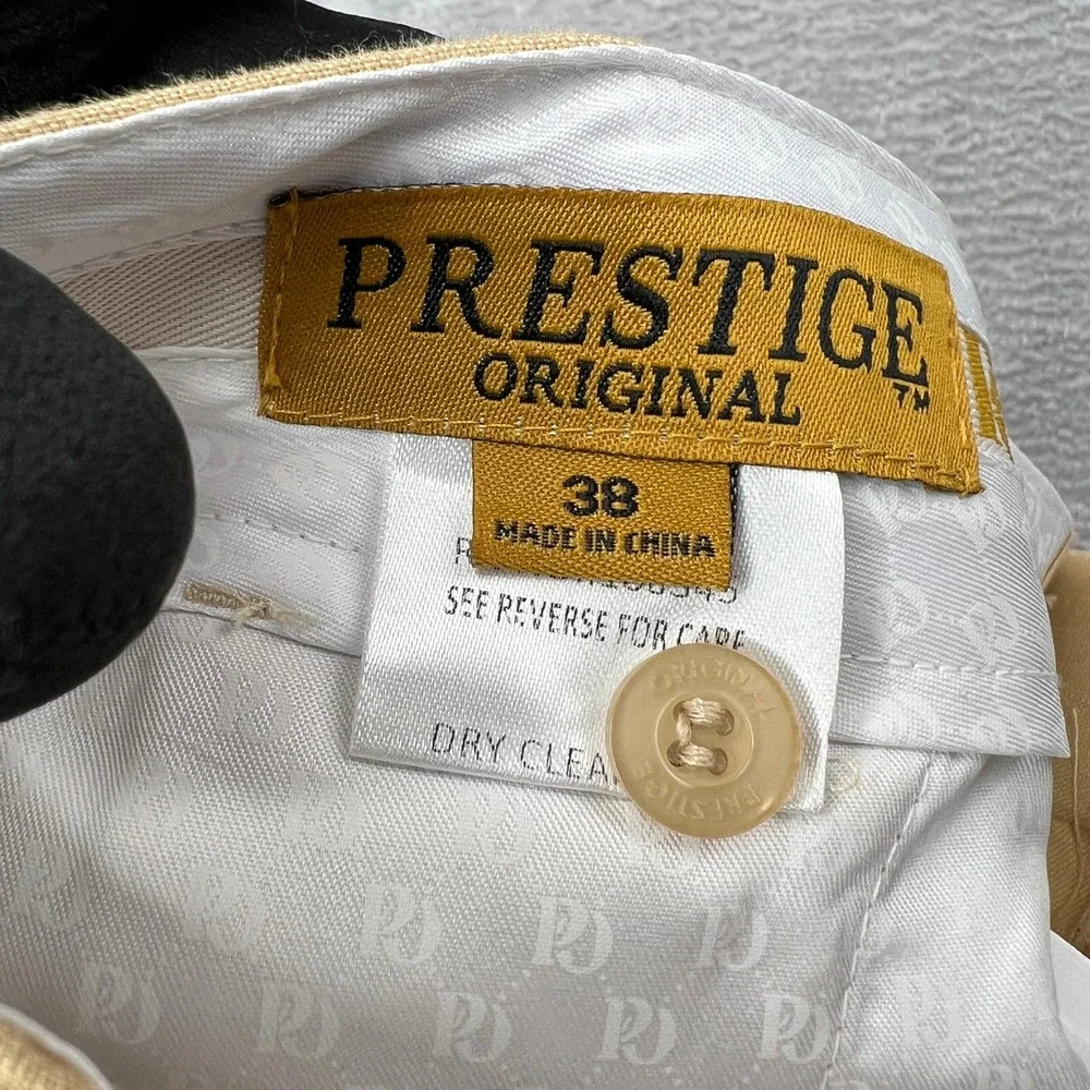 Prestige Original Mens Tan Linen Pants Pleated‎ Straight Leg Trousers 38x32
